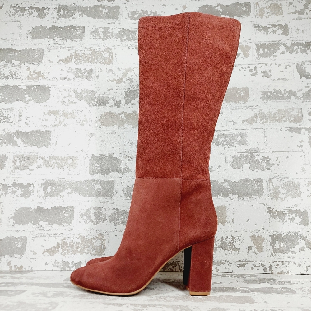 New Chinese Laundry Crafty Suede Round Toe Block Heel Knee High Boots M244